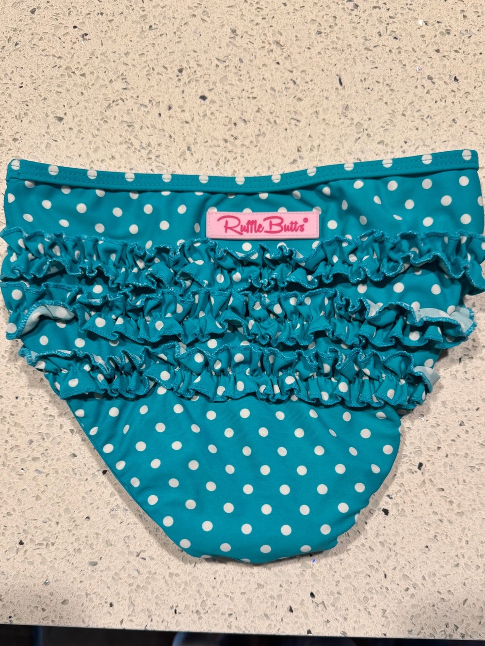 Ruffle Butts Teal wWhite Polka Dot Ruffle Diaper Cover Sz 8